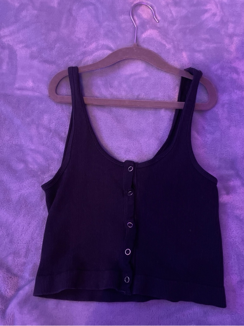 Black Ribbed Button-Down Scoop Tank Top